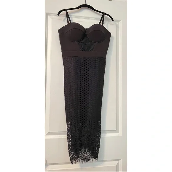 black crochet lace midi dress Farm Rio Lace Crochet Midi Dress - Black